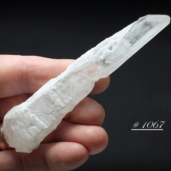 Long High-Grade Ethereal Clear Quartz Crystal, with Partial White Mineralized 'Skin', from Inner Mongolia