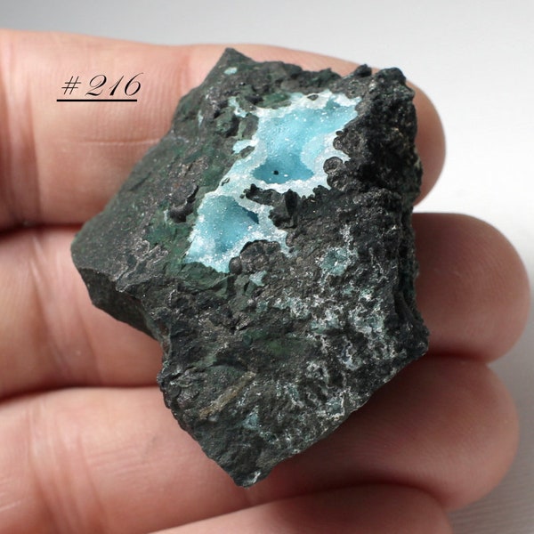 Chrysocolla, with Drusy Quartz, and Dark Green Malachite - A Miniature of Drusy Chrysocolla, from Atacama, Chile