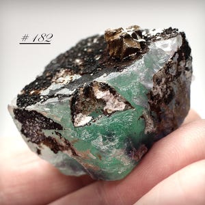 Dark Green and Purple Fluorite Cube with Goethite and Minor Quartz Miniature Mineral Specimen -  Erongo Mountains, Namibia