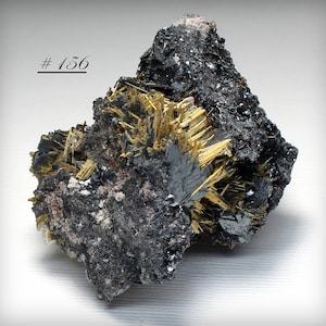 Jackstraw Golden Rutile Needles in Bright, Shiny Hematite - Mineral Collectible and Display - From Nova Horizonte, Brazil - Rutile Needles