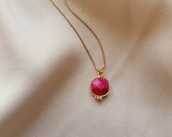 Cute but elegant fine ruby pendant necklace , bathed in 24k gold or silver, handmade in Paris, France