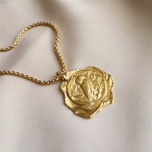Vintage style ancient greek coin charm necklace bathed in 24k gold or silver made by hand in Paris, France