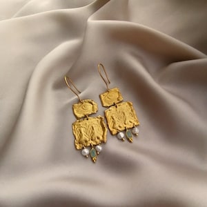 Dangle earrings engraved bu hand and bathed in 24k gold or silver. Made by hand in Paris, France image 8