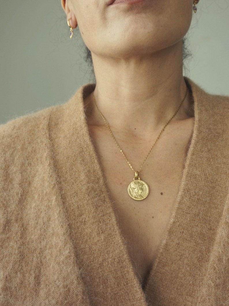 Big Goddess Minerva vintage coin necklace, bathed in gold or palladium, handmade in Paris, France image 5