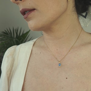 Cute but elegant fine blue chalcedony pendant necklace , bathed in 24k gold or silver, handmade in Paris, France image 7