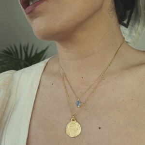 Cute but elegant fine blue chalcedony pendant necklace , bathed in 24k gold or silver, handmade in Paris, France image 9