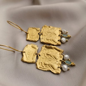 Dangle earrings engraved bu hand and bathed in 24k gold or silver. Made by hand in Paris, France image 4