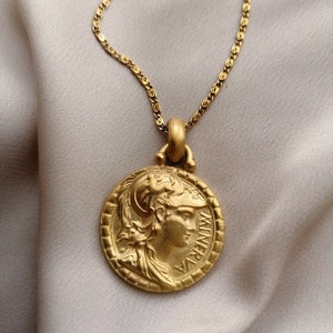 Big Goddess Minerva vintage coin necklace, bathed in gold or palladium, handmade in Paris, France image 7