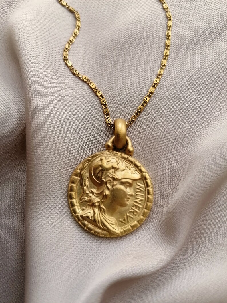 Big Goddess Minerva vintage coin necklace, bathed in gold or palladium, handmade in Paris, France image 7