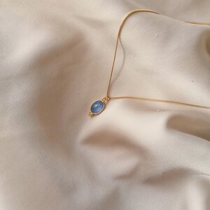 Cute but elegant fine blue chalcedony pendant necklace , bathed in 24k gold or silver, handmade in Paris, France image 2