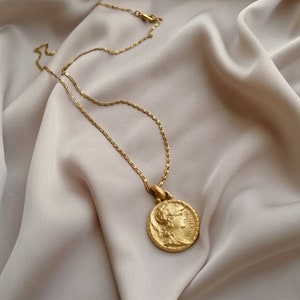 Big Goddess Minerva vintage coin necklace, bathed in gold or palladium, handmade in Paris, France image 4