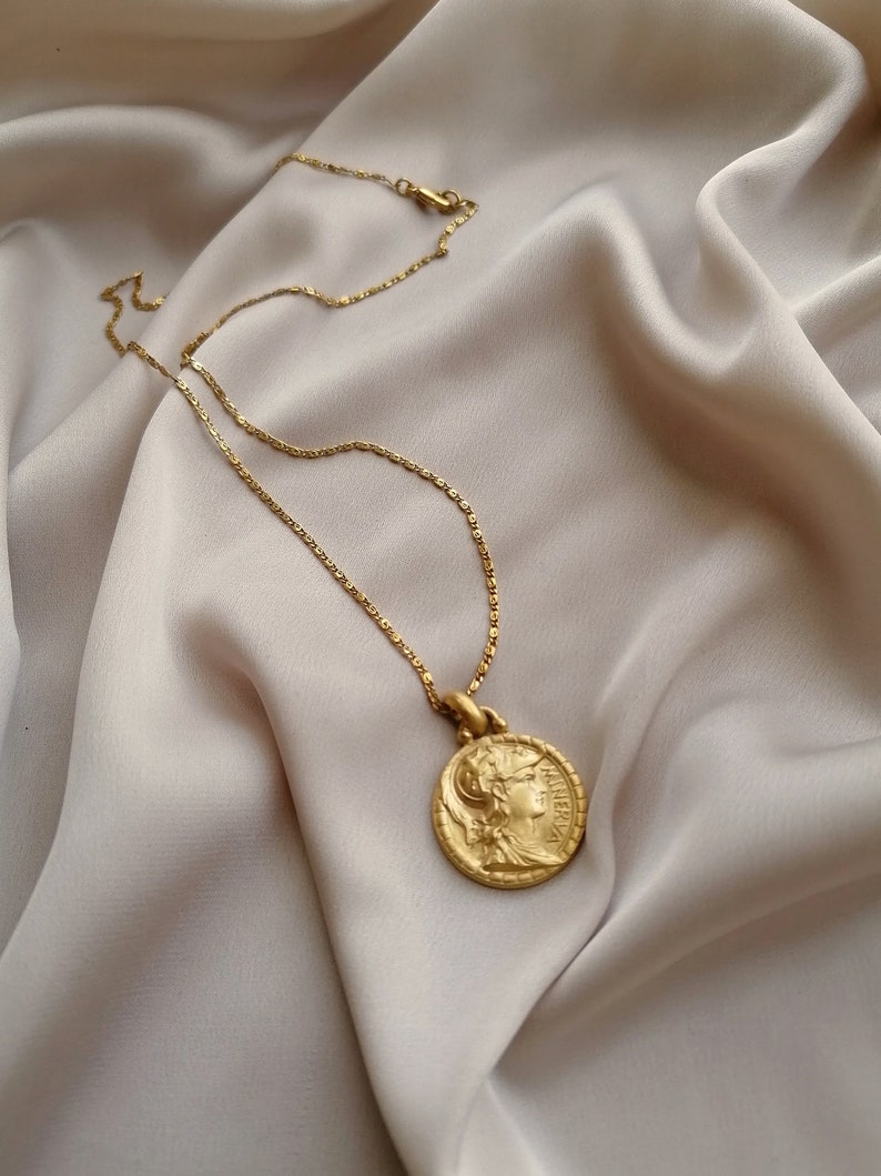 Big Goddess Minerva vintage coin necklace, bathed in gold or palladium, handmade in Paris, France image 4