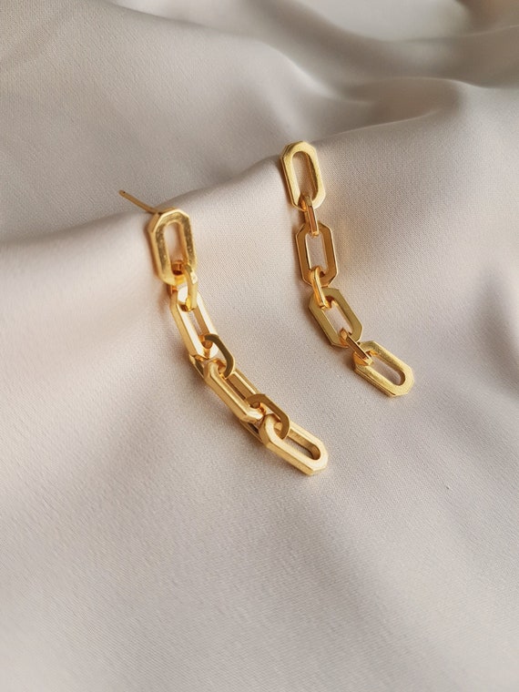 Vintage chain link earrings in 24k gold filled or silver | Etsy