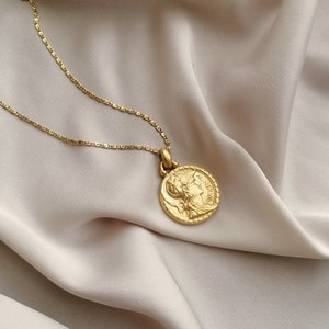 Big Goddess Minerva vintage coin necklace, bathed in gold or palladium, handmade in Paris, France image 2