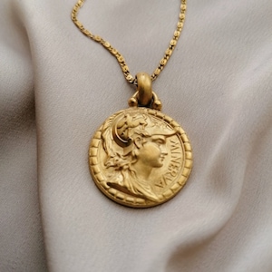 Big Goddess Minerva vintage coin necklace, bathed in gold or palladium, handmade in Paris, France image 9