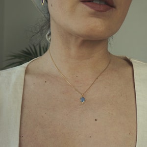 Cute but elegant fine blue chalcedony pendant necklace , bathed in 24k gold or silver, handmade in Paris, France image 3