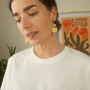 Dangle earrings engraved bu hand and bathed in 24k gold or silver. Made by hand in Paris, France image 5