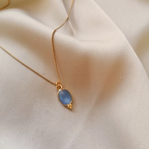 Cute but elegant fine blue chalcedony pendant necklace , bathed in 24k gold or silver, handmade in Paris, France image 6
