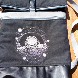 Roll top backpack  with embroidery astronaut &quot;black hole&quot;