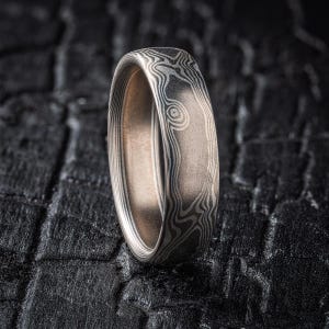Silver and Gray Mokume Gane Wood Grain Ring