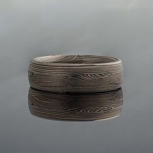 Mokume Gane Wedding Band or Ring in Embers Palette and Flow Pattern