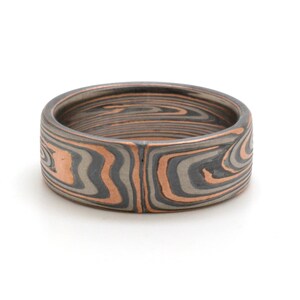 Mokume Gane Ring Wedding Band Vortex Pattern in Oxidized Embers Palette image 2