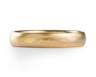 18kt Gold Mokume Gane Ring or Wedding Band in Woodgrain Pattern