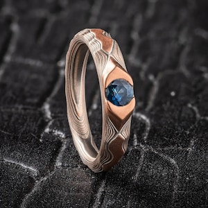 Elegant Mokume Sapphire Red Ridge Ring