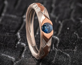 Elegant Mokume Sapphire Red Ridge Ring