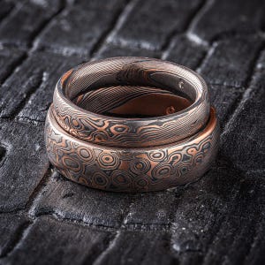 Matching Mokume Gane Wedding Set in Twist/Droplet Pattern