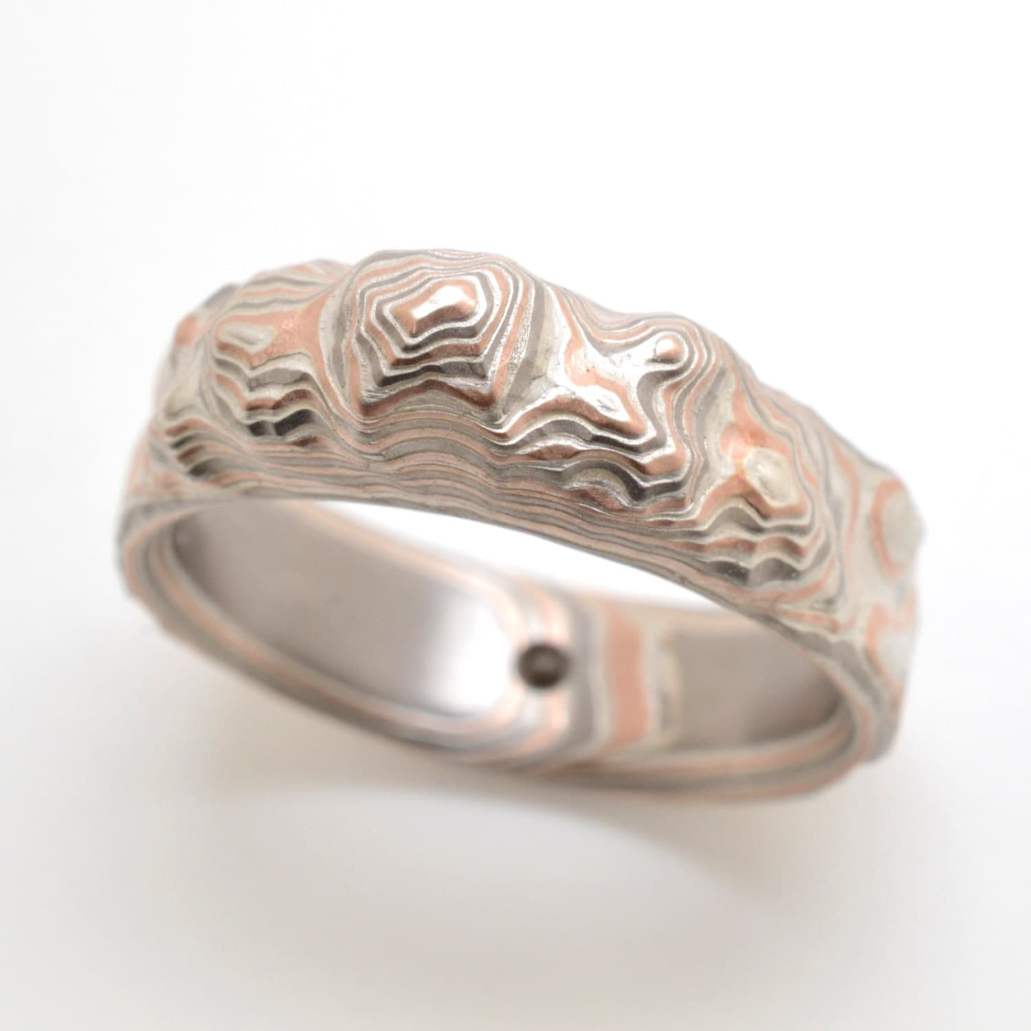 Minhe Rings Mountain Ring: Mokume Gane Embers Metals With Carved Relief (custom ...