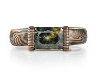 Enchanting Sapphire Ring in Floating Mokume Bezel