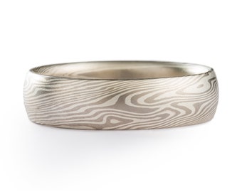 Classic Mokume Gane Ring or Wedding Band in Twist Pattern and Ash Palette