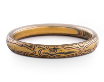 Gold Mokume Gane Wedding Band or Ring in Woodgrain Pattern