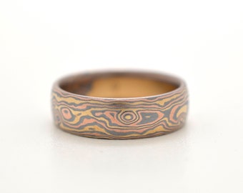 Mokume Gane Ring Wedding Band Woodgrain Pattern in Oxidized | Etsy