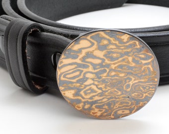 Mokume Gane 14k Yellow Gold and Oxidized Silver Belt buckle with Satin Finish