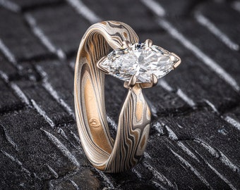 Marquise Diamant Mokume Verlobungsring