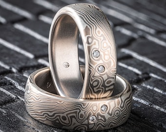 Twin Stars Mokume Gane Ring Set