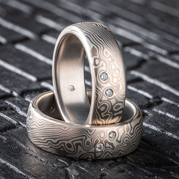 Twin Stars Mokume Gane Ring Set