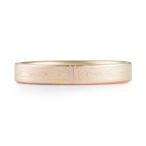 Slender Flat Profile Vortex Pattern Mokume Gane Ring