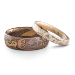 Unique Mokume Gane Twist Pattern Ring or Wedding Band Set