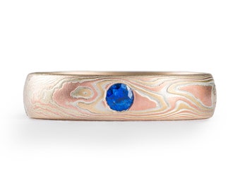 Blue Sapphire Mokume Gane Woodgrain Band