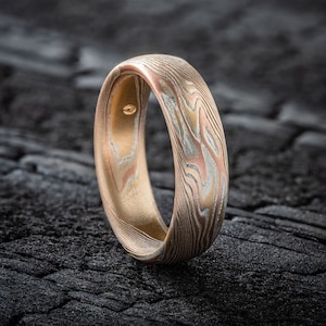 Mokume Gane Wedding Band or Ring in Twist Pattern with Etched Finish