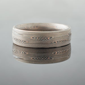 Unique Mokume Gane Wedding Band or Ring in Embers Palette and Flow Pattern