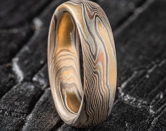 Mokume Gane Band or Wedding Ring in Non Oxidized Palette and Twist Pattern