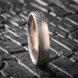 Palladium and White Gold Mokume Gane Twist Ring