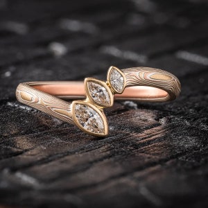 Whimsical Diamond Branch Mokume Gane Ring