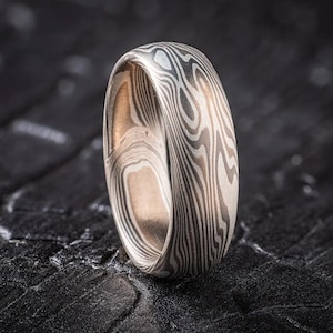 Mokume Gane Wedding Band or Ring in Twist Pattern and Smoke Palette