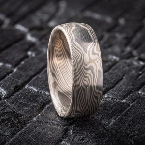 Palladium and White Gold Mokume Twist Ring