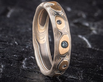 Eleganter gemischter Saphire Mokume Gane Ring